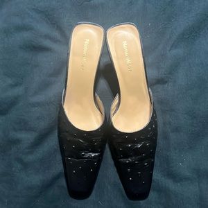 Ostrich embossed leather kitten heel mules